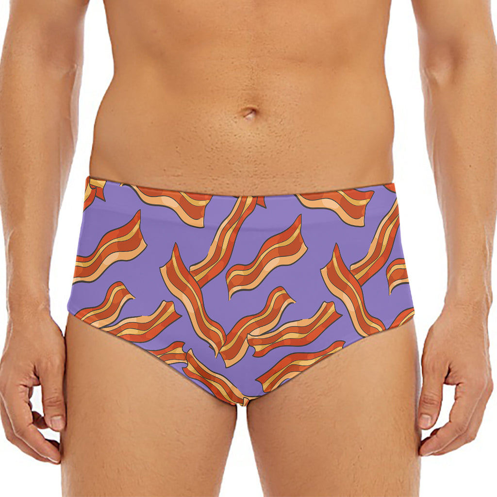 Purple Bacon Pattern Print Men's Triangle Swim Briefs