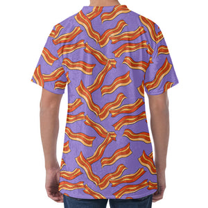 Purple Bacon Pattern Print Men's Velvet T-Shirt