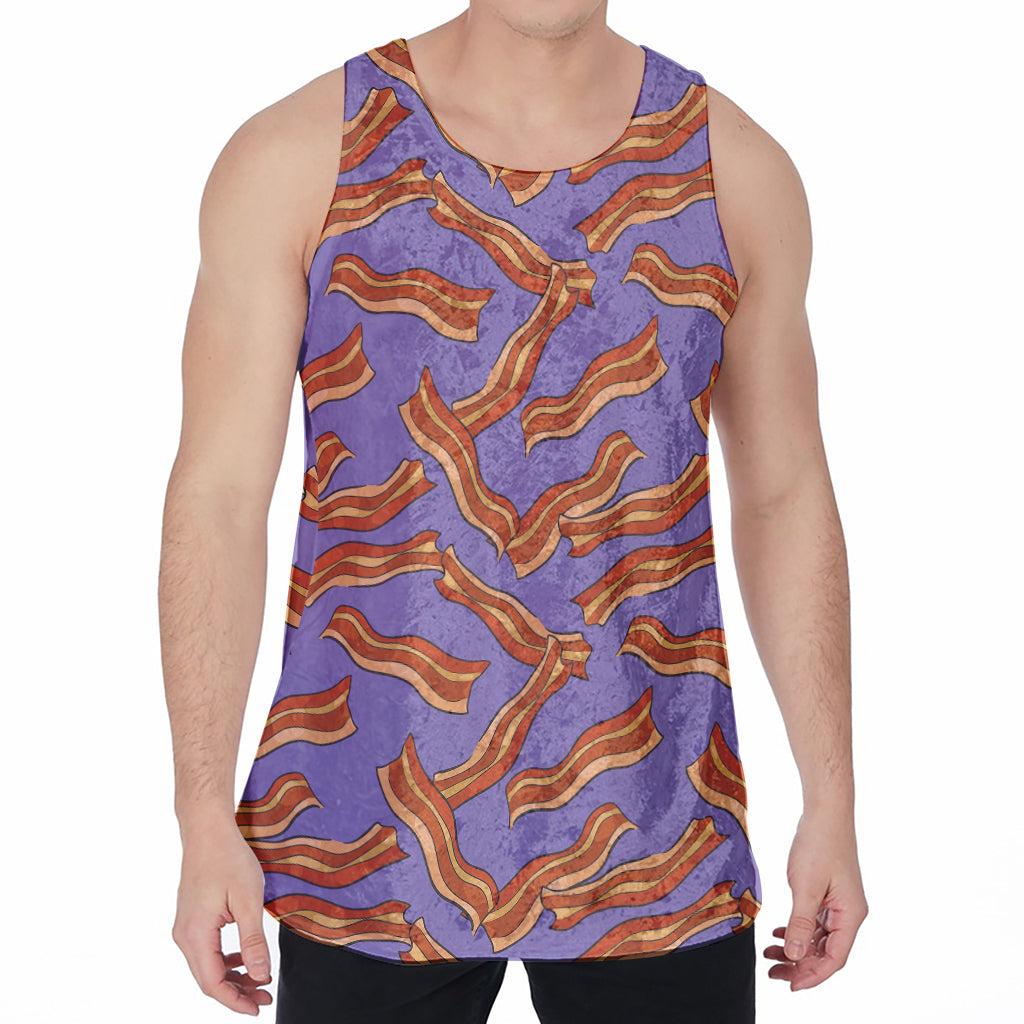 Purple Bacon Pattern Print Men's Velvet Tank Top