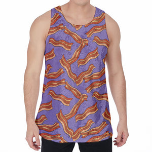 Purple Bacon Pattern Print Men's Velvet Tank Top