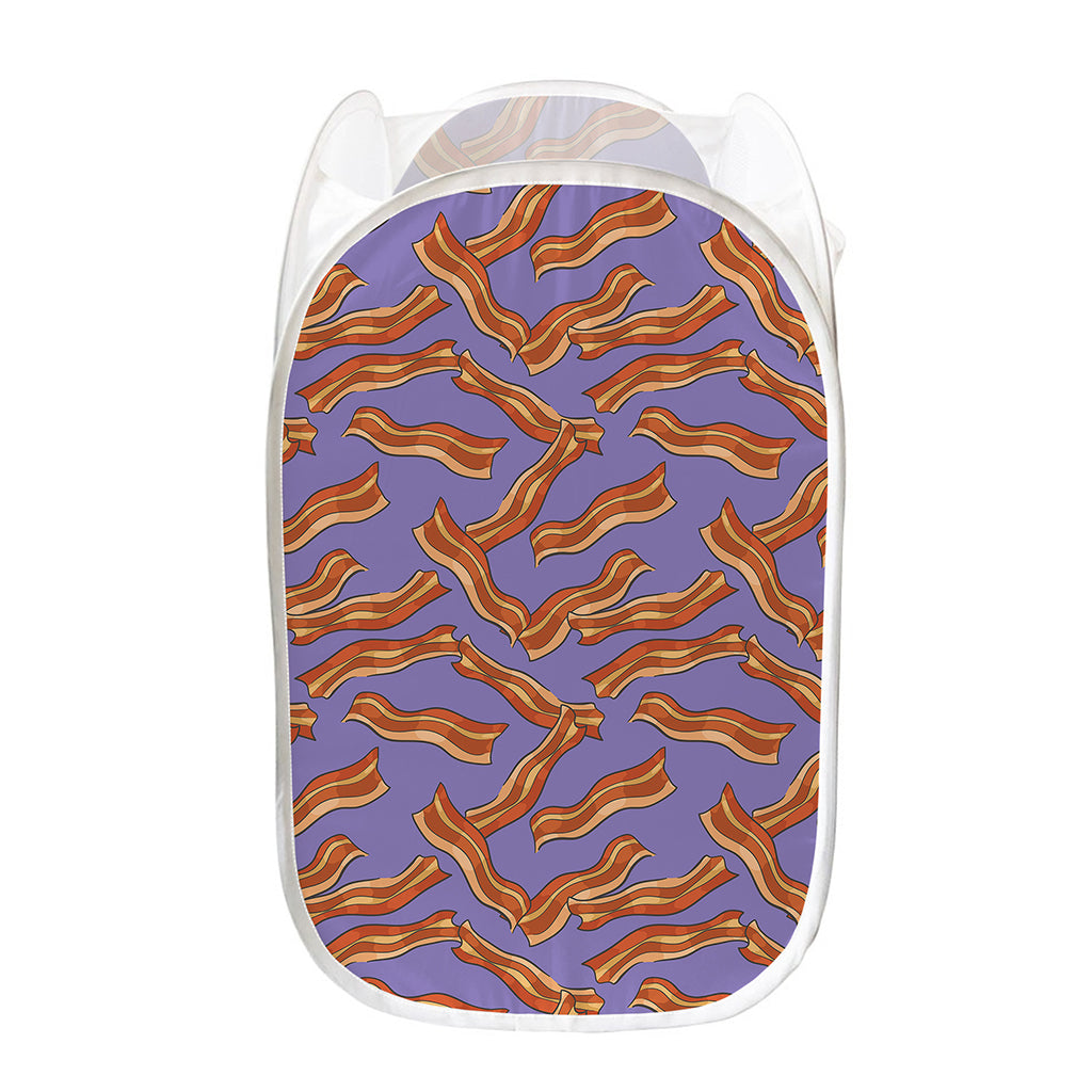 Purple Bacon Pattern Print Mesh Laundry Hamper