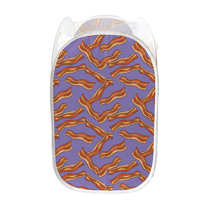 Purple Bacon Pattern Print Mesh Laundry Hamper