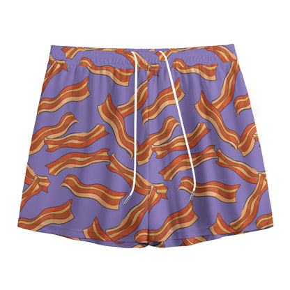 Purple Bacon Pattern Print Mesh Shorts