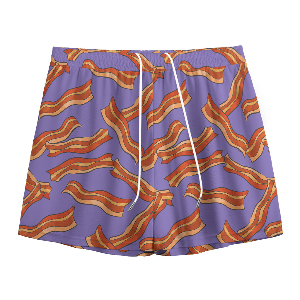 Purple Bacon Pattern Print Mesh Shorts