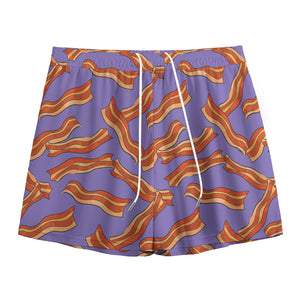 Purple Bacon Pattern Print Mesh Shorts