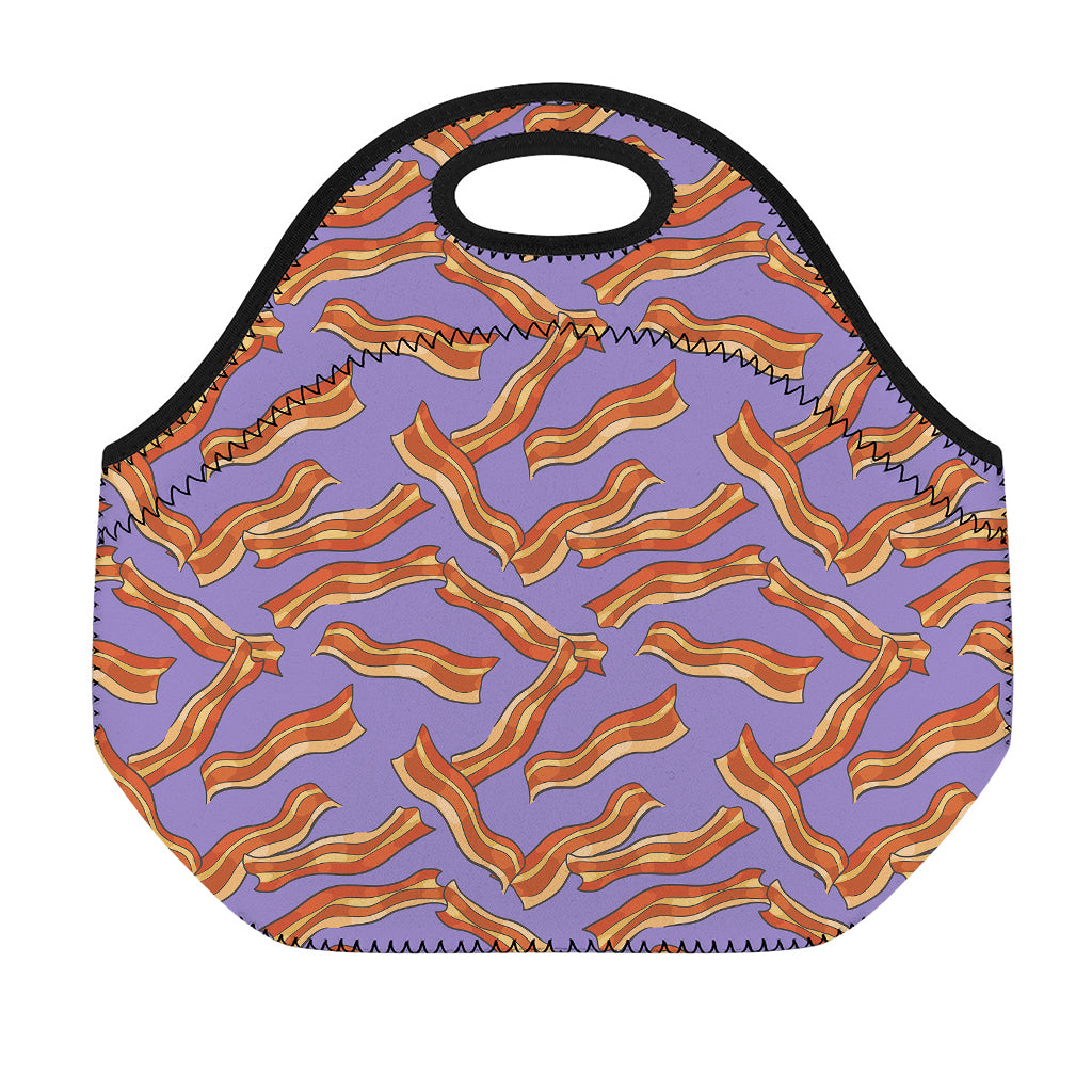 Purple Bacon Pattern Print Neoprene Lunch Bag