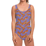 Purple Bacon Pattern Print One Piece Swimsuit