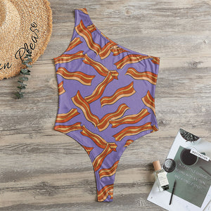 Purple Bacon Pattern Print One Shoulder Bodysuit