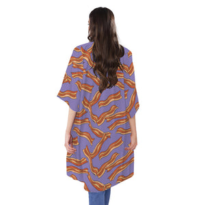 Purple Bacon Pattern Print Open Front Beach Cover Up