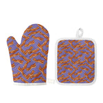 Purple Bacon Pattern Print Oven Mitt And Pot Holder Set