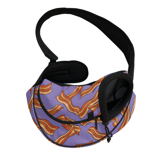 Purple Bacon Pattern Print Pet Sling Carrier