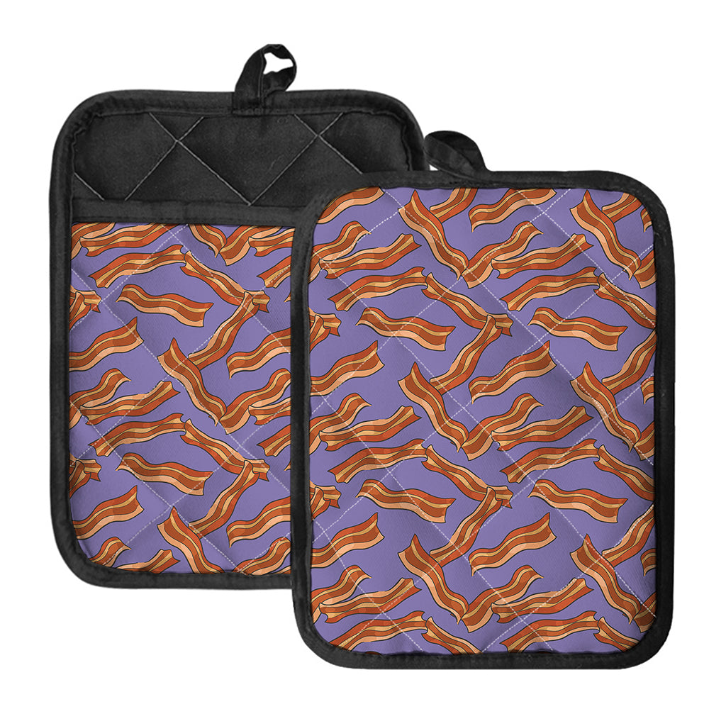 Purple Bacon Pattern Print Pot Holders With Pocket