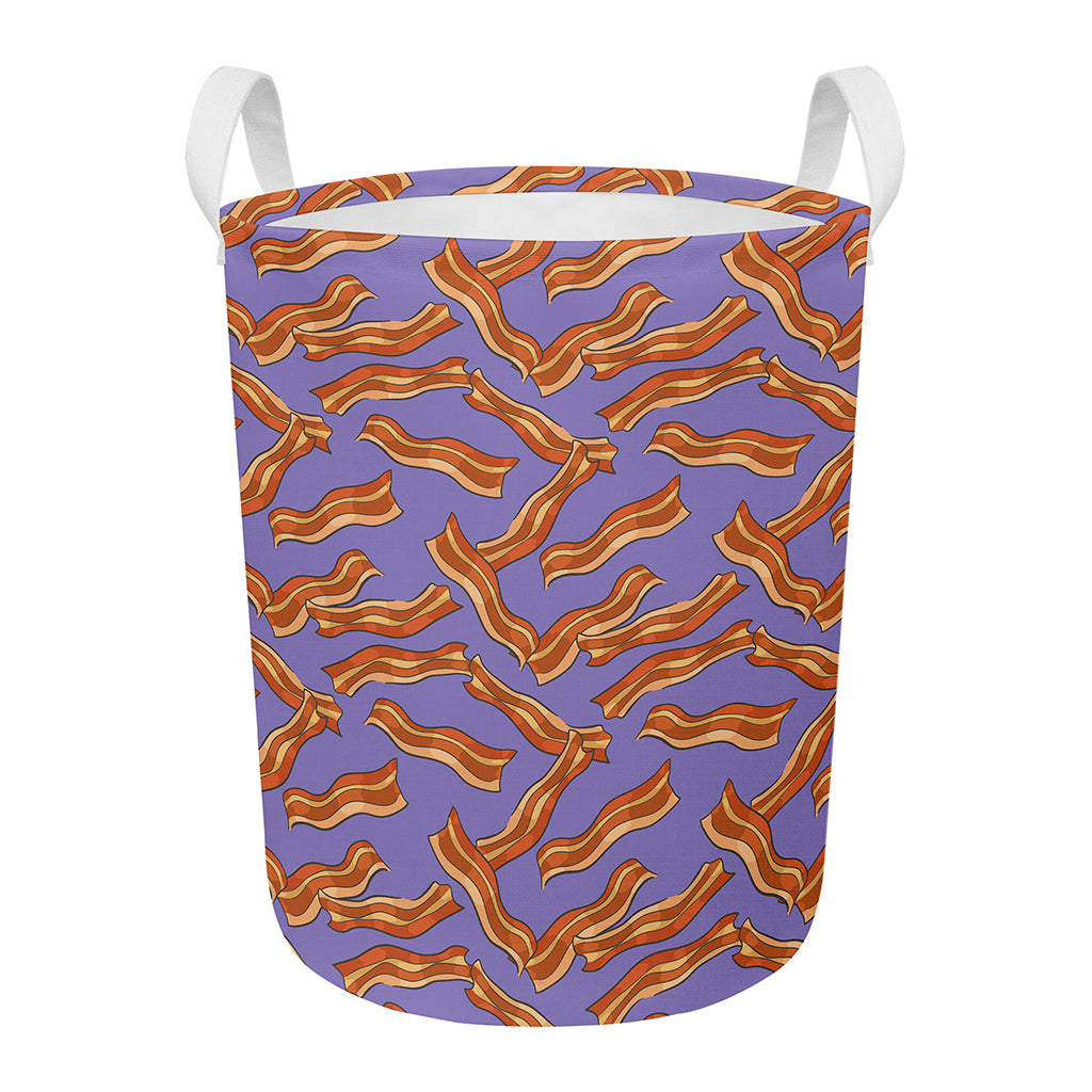 Purple Bacon Pattern Print Round Laundry Basket