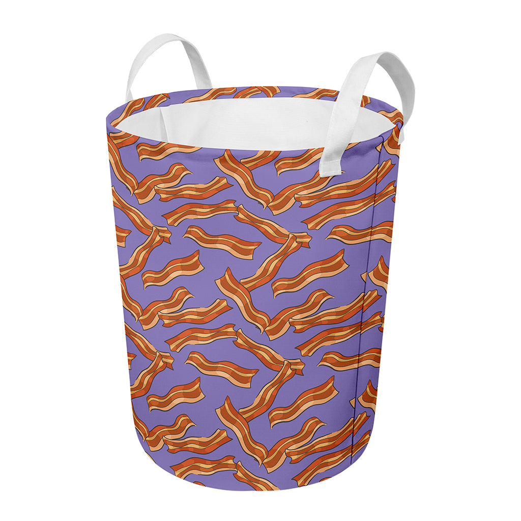 Purple Bacon Pattern Print Round Laundry Basket