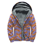 Purple Bacon Pattern Print Sherpa Lined Zip Up Hoodie