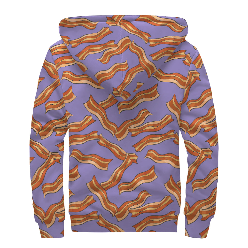 Purple Bacon Pattern Print Sherpa Lined Zip Up Hoodie