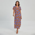 Purple Bacon Pattern Print Short Sleeve Maxi Dress