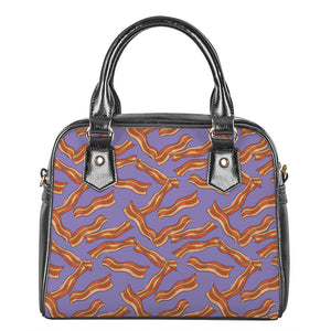 Purple Bacon Pattern Print Shoulder Handbag