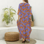 Purple Bacon Pattern Print Silk V-Neck Kaftan Dress