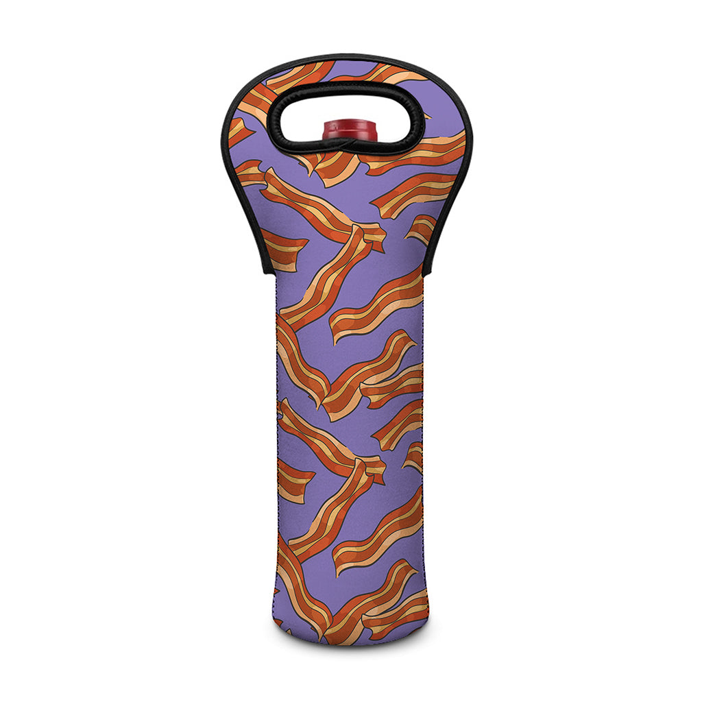 Purple Bacon Pattern Print Single Neoprene Wine Tote