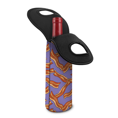 Purple Bacon Pattern Print Single Neoprene Wine Tote
