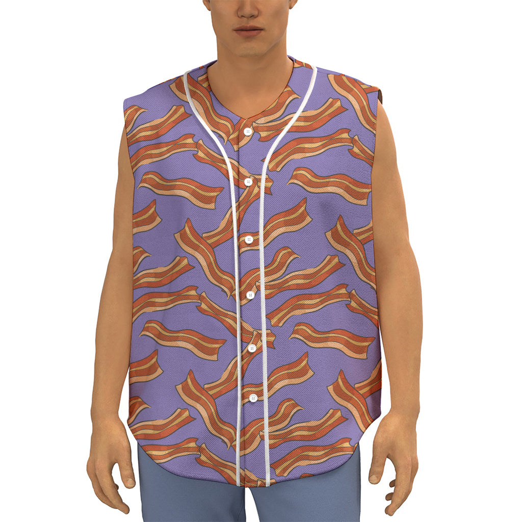 Purple Bacon Pattern Print Sleeveless Baseball Jersey