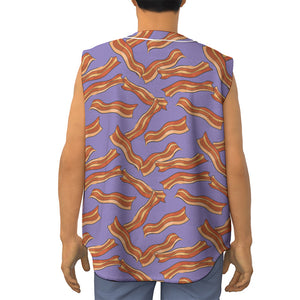 Purple Bacon Pattern Print Sleeveless Baseball Jersey