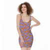 Purple Bacon Pattern Print Sleeveless Bodycon Dress