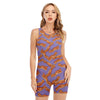 Purple Bacon Pattern Print Sleeveless One Piece Swimsuit