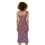 Purple Bacon Pattern Print Slim Fit Midi Cami Dress