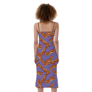 Purple Bacon Pattern Print Slim Fit Midi Cami Dress