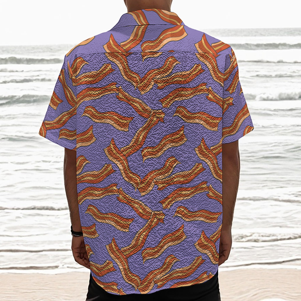 Purple Bacon Pattern Print Textured Short Sleeve Shirt