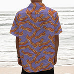 Purple Bacon Pattern Print Textured Short Sleeve Shirt