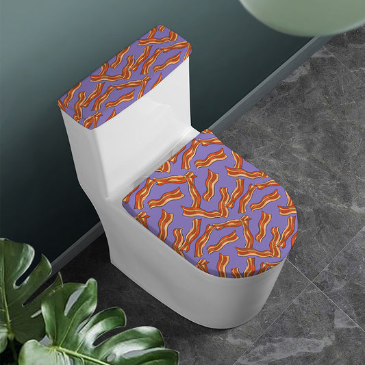 Purple Bacon Pattern Print Toilet Lid And Tank Cover Set