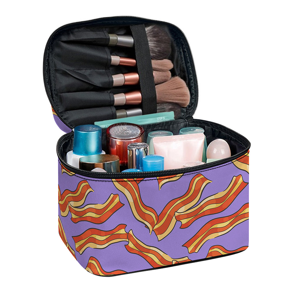 Purple Bacon Pattern Print Travel Makeup Bag