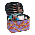 Purple Bacon Pattern Print Travel Makeup Bag