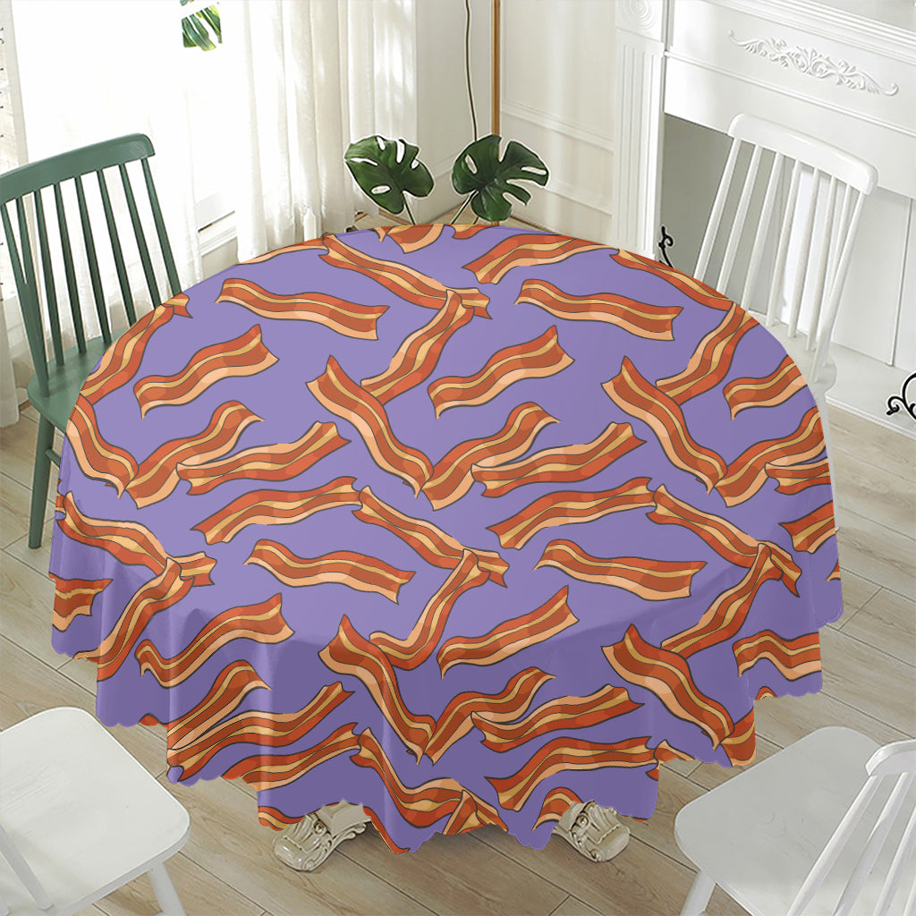 Purple Bacon Pattern Print Waterproof Round Tablecloth