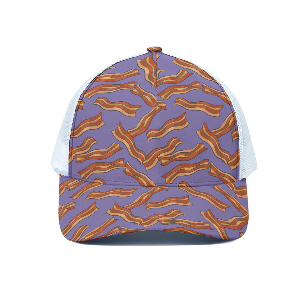 Purple Bacon Pattern Print White Mesh Trucker Cap