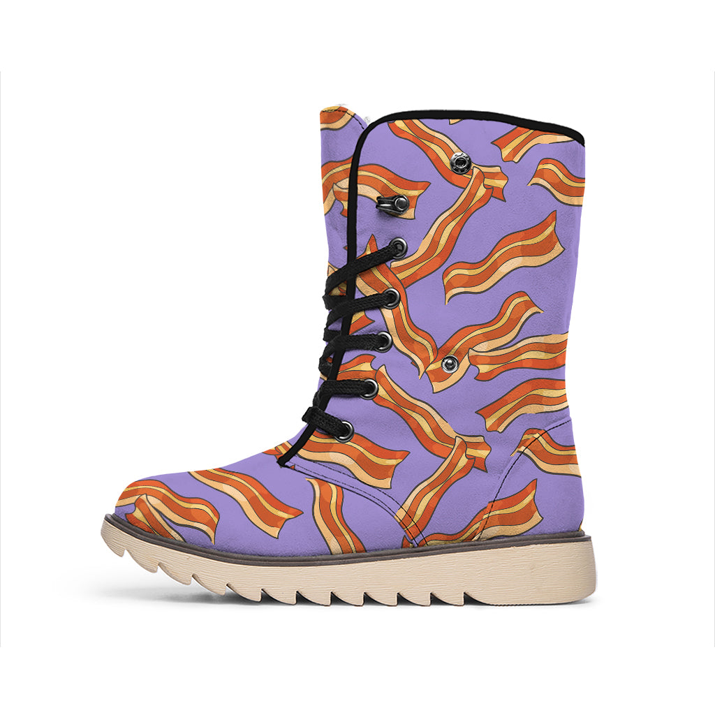 Purple Bacon Pattern Print Winter Boots