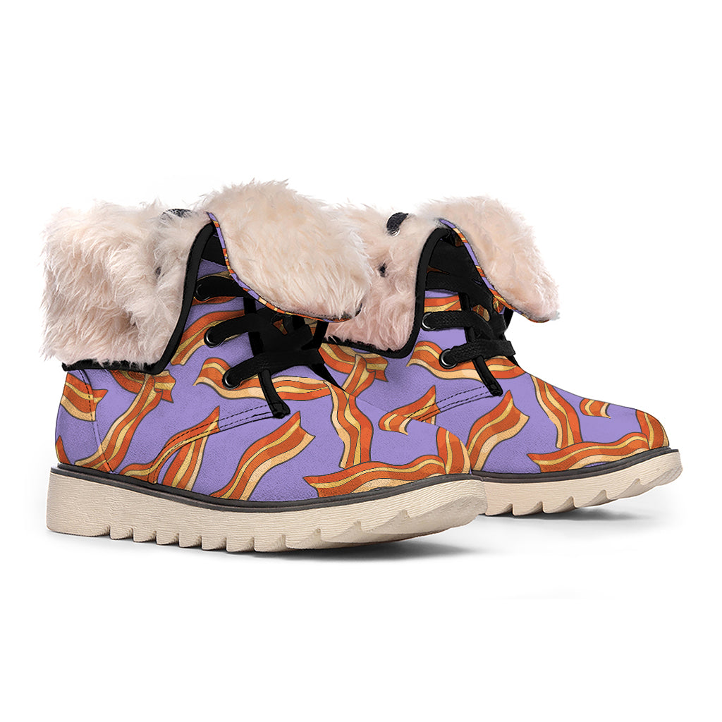 Purple Bacon Pattern Print Winter Boots