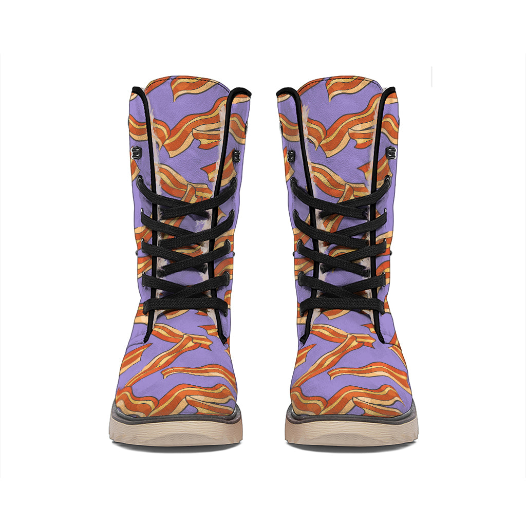 Purple Bacon Pattern Print Winter Boots