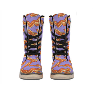 Purple Bacon Pattern Print Winter Boots