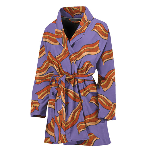 Purple Bacon Pattern Print Women's Bathrobe