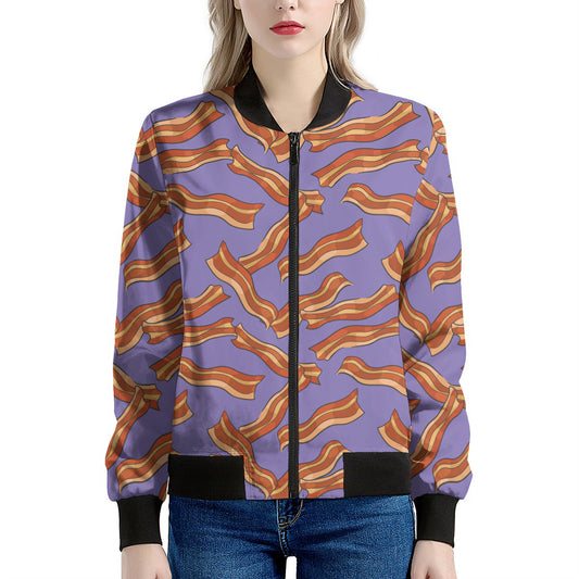 Purple Bacon Pattern Print Women's Bomber Jacket