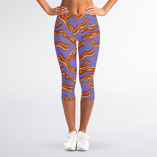 Purple Bacon Pattern Print Women's Capri Leggings