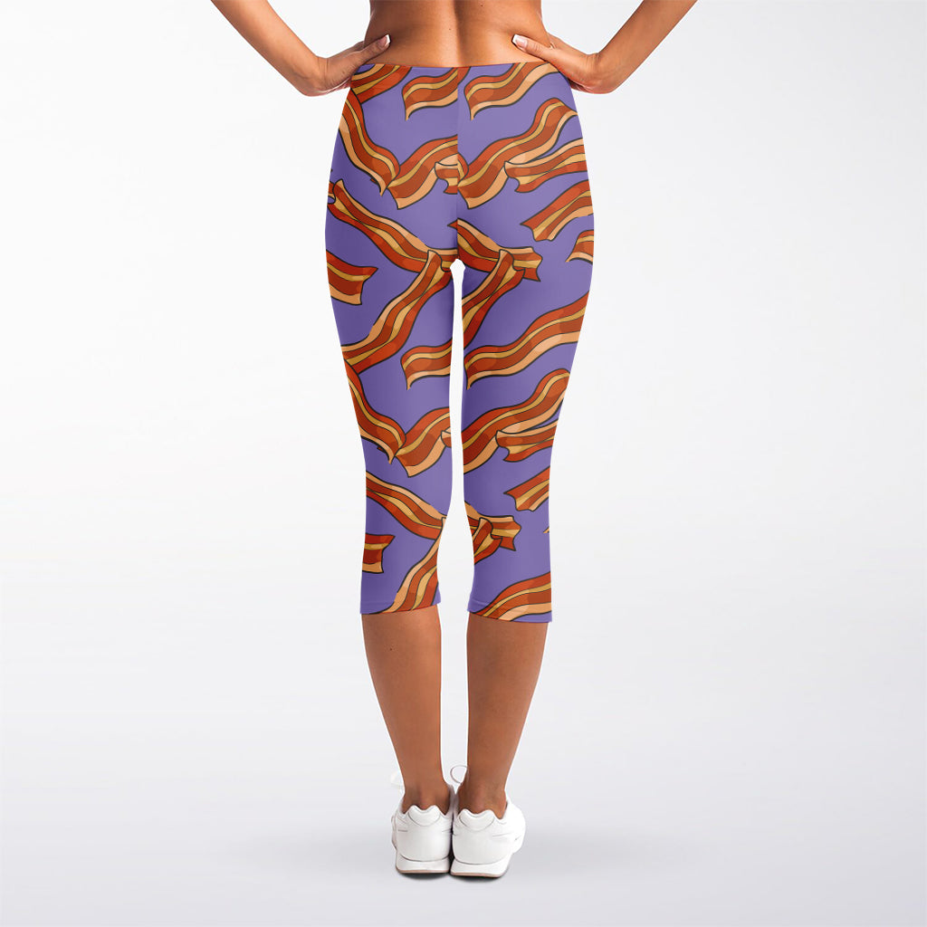 Purple Bacon Pattern Print Women's Capri Leggings