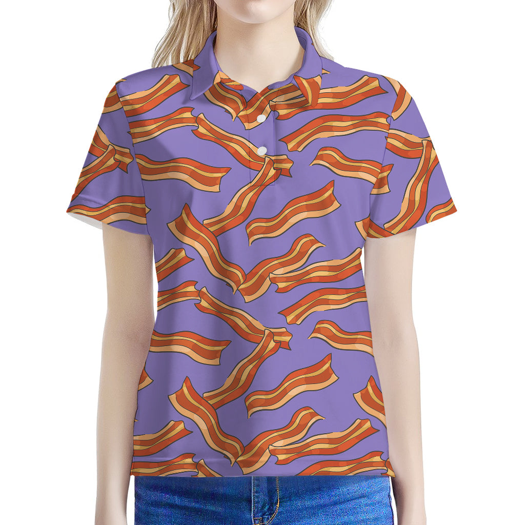 Purple Bacon Pattern Print Women's Polo Shirt