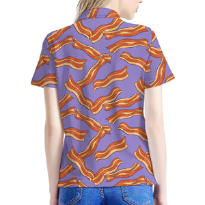 Purple Bacon Pattern Print Women's Polo Shirt