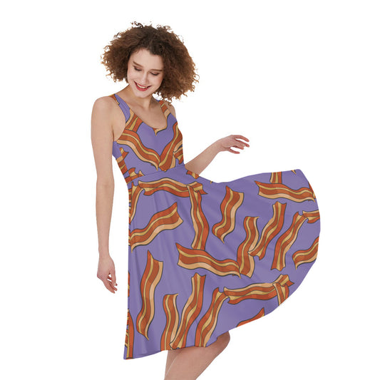 Purple Bacon Pattern Print Women's Sleeveless Dress