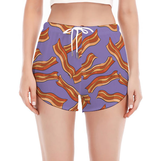 Purple Bacon Pattern Print Women's Split Running Shorts